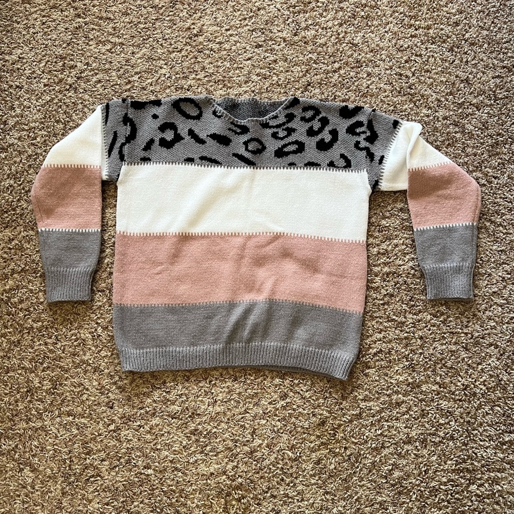 Black and Gray Crew Neck Colorblock Sweater